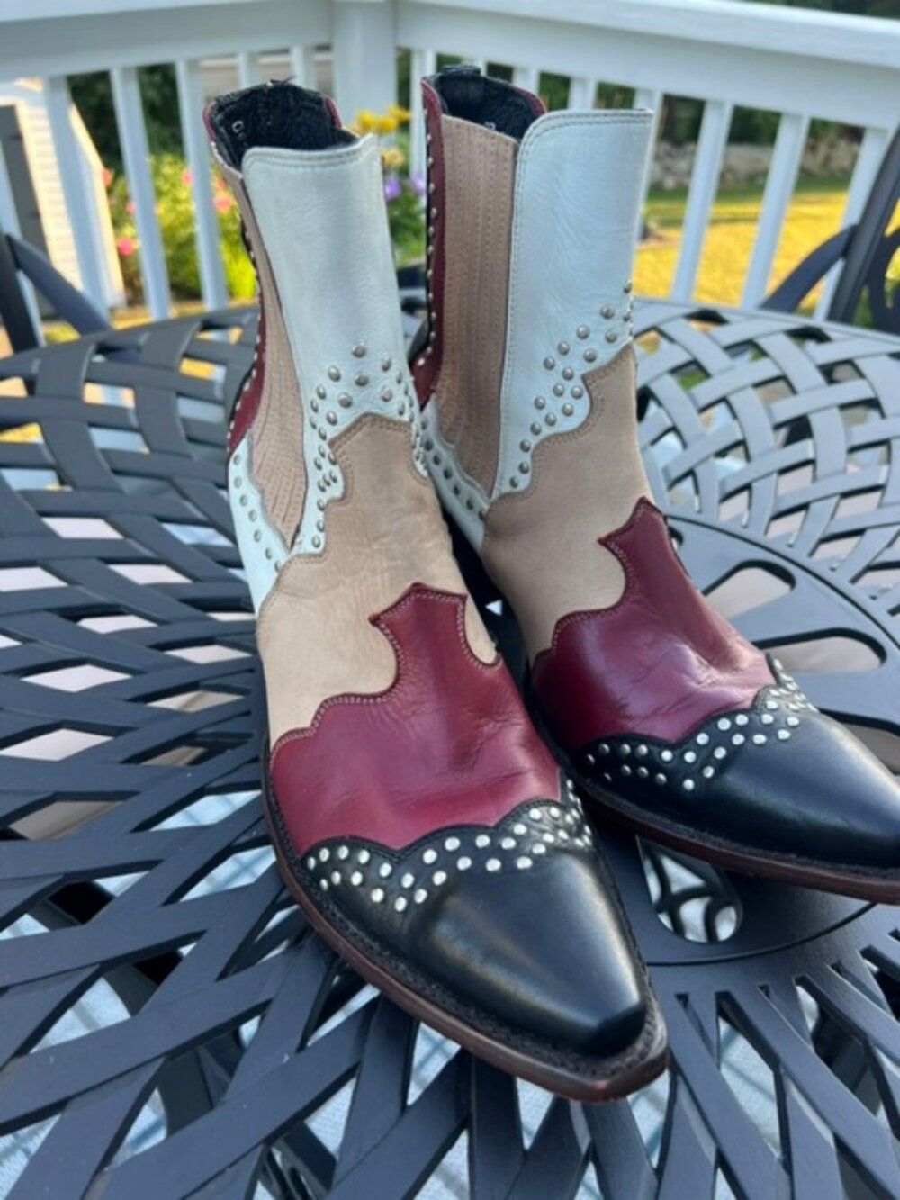 Old Gringo Yippee Women's  Beige/White/Red/Blue Studded Ankle Boots - Size 10 B